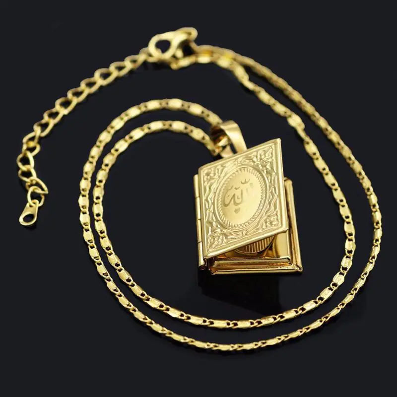 Muslim Necklace with Allah Totem in Pure Copper Frame Gold plated