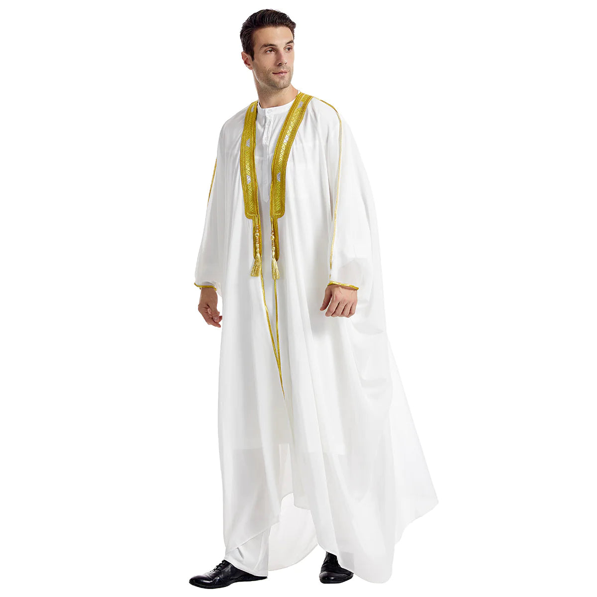 Men's Robe Arabic Embroidered Long Sleeve Tassel Golden Balls Chiffon Shawl
