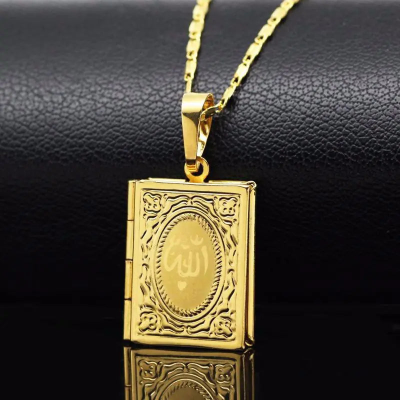 Muslim Necklace with Allah Totem in Pure Copper Frame Gold plated