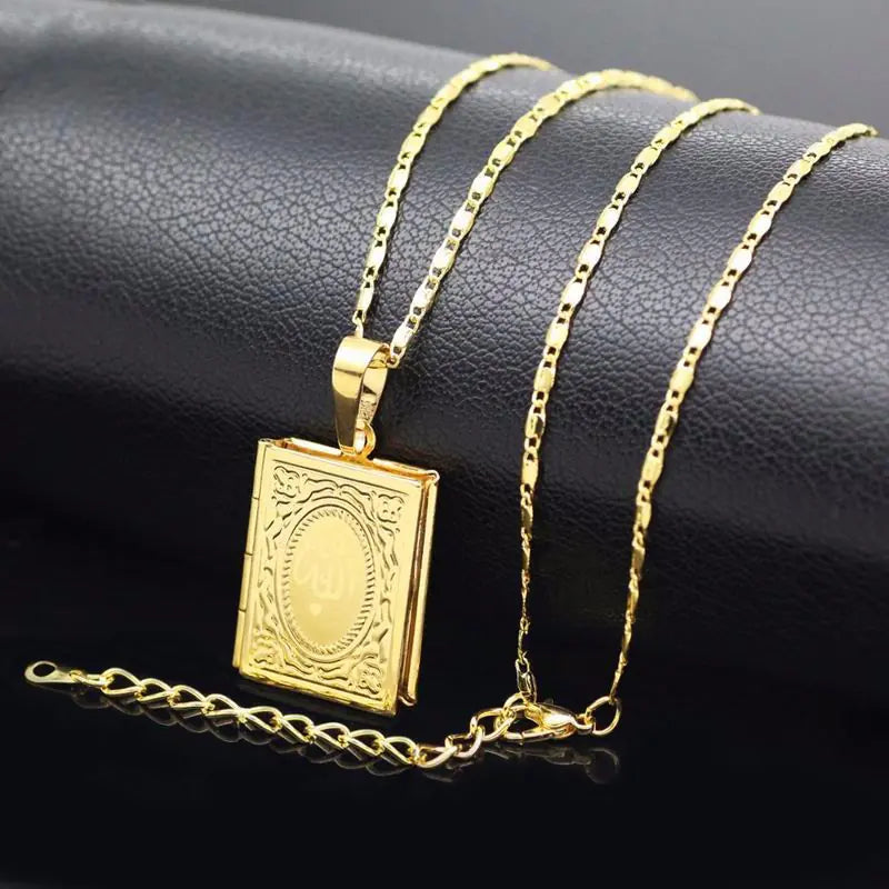 Muslim Necklace with Allah Totem in Pure Copper Frame Gold plated