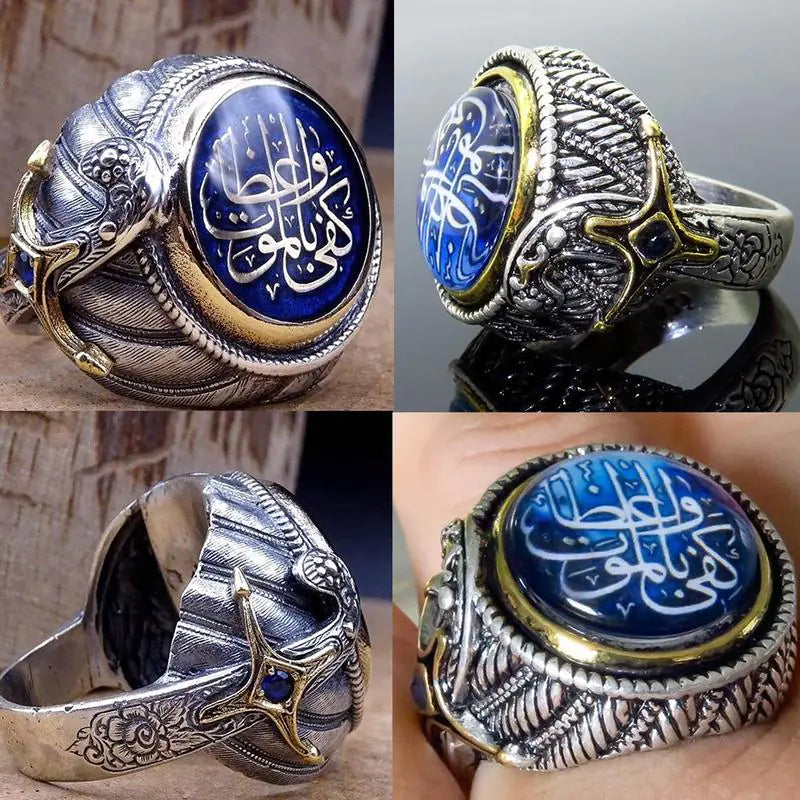 Arabic-Inspired Vintage Two-Tone Ring in 925 Silver