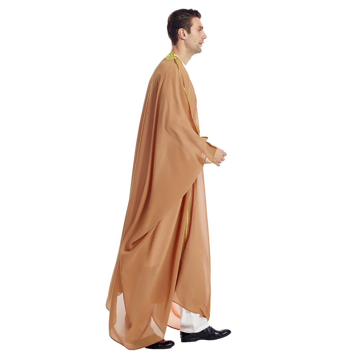 Men's Robe Arabic Embroidered Long Sleeve Tassel Golden Balls Chiffon Shawl