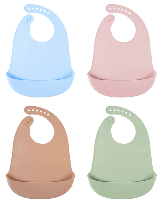DF DUALFERV 4 pcs Silicone Bibs Baby Bibs Bibs for Baby Girls and Baby Boys Waterproof of Baby Bib Adjustable Toddler Bibs