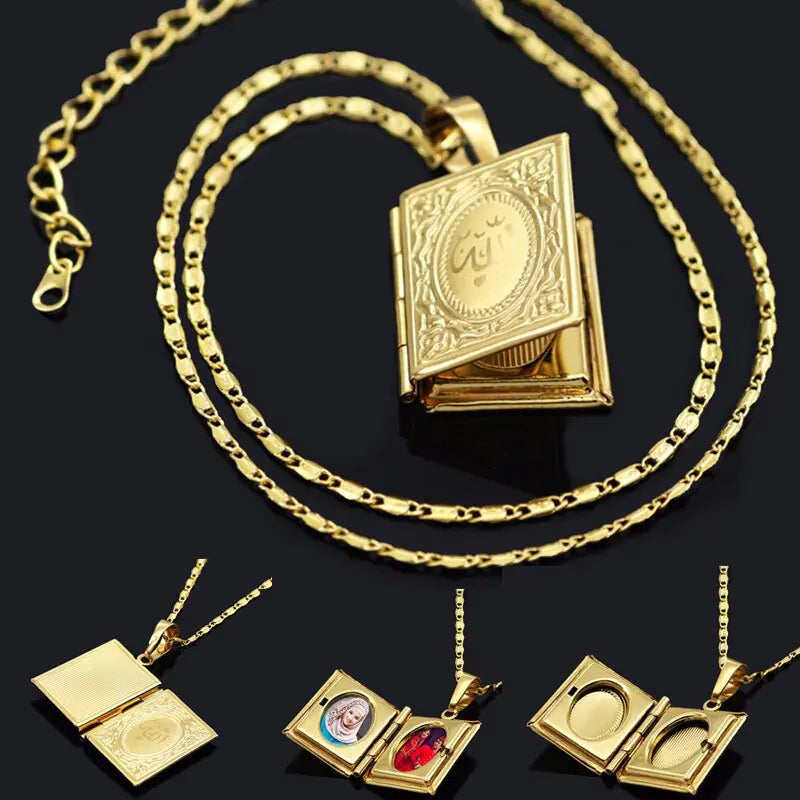 Muslim Necklace with Allah Totem in Pure Copper Frame Gold plated