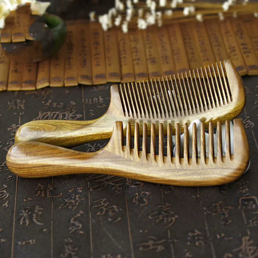 Authentic Green Sandalwood Round Handle Scalp Comb