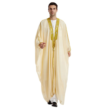 Men's Robe Arabic Embroidered Long Sleeve Tassel Golden Balls Chiffon Shawl